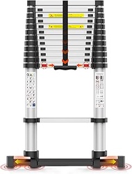 12.5FT Telescoping Ladder, Collapsible Ladder with Bottom Stabilizers, Slow Descent, and One-Key Ret