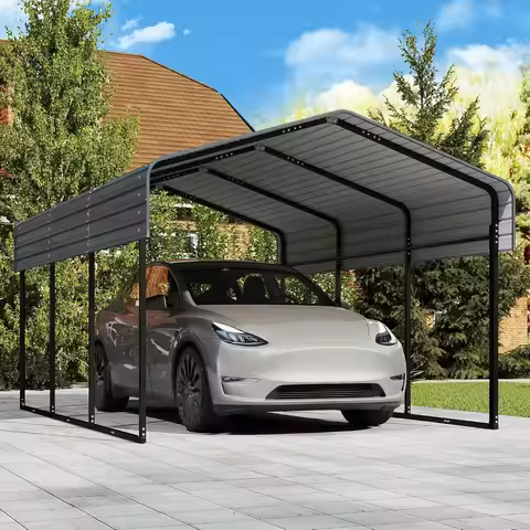 10x15FT Heavy Duty Metal Carport Canopy with Galvanized Steel Roof, Multi-Use Shelter Outdoor Garage
