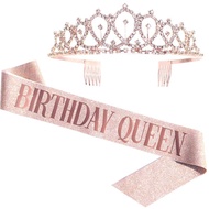 Bling Rhinestone Crystal Crown Birthday Anniversary Decoration Happy 18 21 30 40 50th Birthday Satin