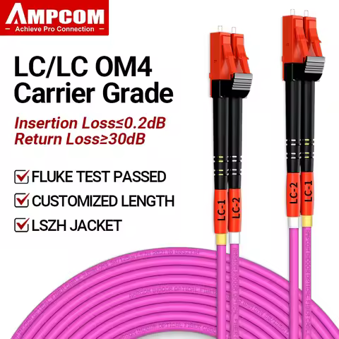 AMPCOM Fiber Optic Cables Direct LC-LC OM4 OM3 OM2 10Gbps 2.0mm Multimode Duplex 50/125μm Fiber Opti