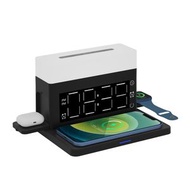 6 合 1 無線充電座 (黑色)，帶RGB 夜燈, 30W 無線充電器支架燈，適用於手機/手錶