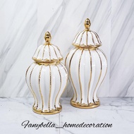PUTIH Ginger Jar Ceramic Flower Vase White Gold Gold Tochin Home Decoration| Fanybella