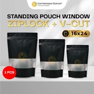 Standing Pouch 16 x 24 Black Ziplock Window Plastic Packaging