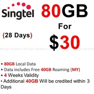 Singtel $30 | 80GB Data | 40GB MY Roaming | 4 Week | Ultimate Plan | Renewal | Singtel | Prepaid