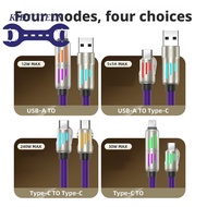240w Fast Charge 2-in-1 Data Cable With Colorful Breathing Light, Usb C To Dual Head Cord For H3y8