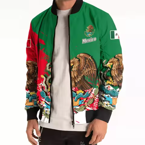 Harajuku 3D Mexico Skull Aztec Warrior Printing Jacket Mexican Ethnic Emblem Graphic Jackets For Men