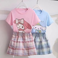Kids Blouse Set 3-15y Girl Suit Cinnamoroll Girl JK Uniform College Cotton Short Sleeve Pleated Skir