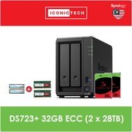 Synology DiskStation DS723+ 32GB DDR4 ECC 20TB~56TB 2-Bay NAS Enclosure Kits SSD Cache 800GB x2