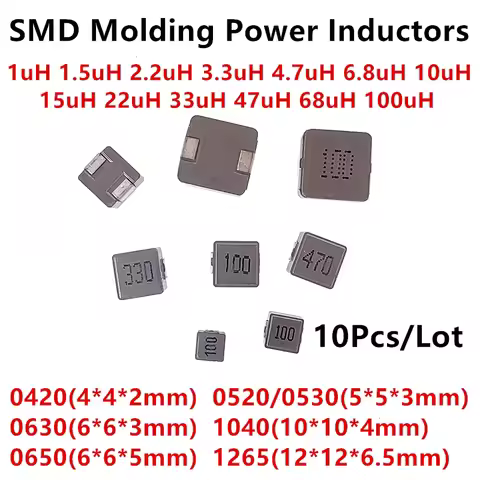 10pcs SMD Molding Power Inductors 0420 0520 0530 0630 0650 1uH 1.5uH 2.2uH 3.3uH 4.7uH 6.8uH 10uH 15