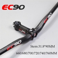 EC90 Full Carbon Fiber Bicycle Handlebar Rise 660/680/700/720/740/760mm MTB Handlebar Bike Carbon Stem Mountain Bike Handle Set