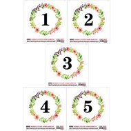 FANCY FLOWER NUMBER 1 TO 5 VINYL STICKER WITH MATTE LAMINATED 100MM DIAMETER