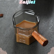 ZAIJIE1 Milk Cup, with Wood Handle Glass Espresso Cup, Easy to Clean Vertical Grain Multipurpose Gray Measuring Cup Milk Espresso Shot