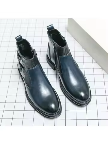 British Style Men's Genuine Leather Boots Winter Ankle Boots Pointed Business Shoes Groom's Wedding 