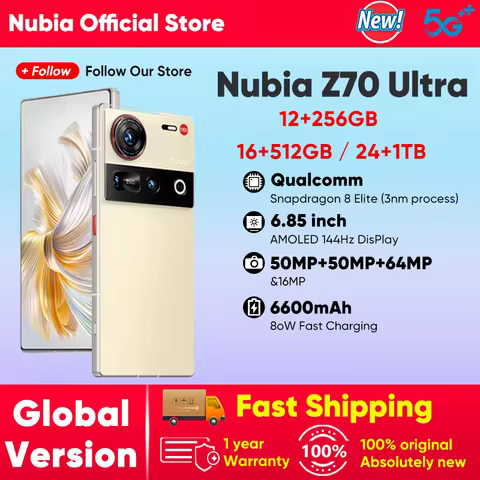 Global Version Nubia Z70 Ultra NX733J 5G Smartphone Snapdragon 8 Elite 6.85" 144Hz AMOLED Display 61