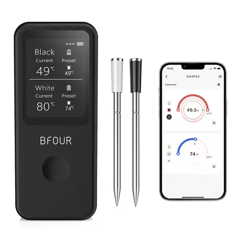 Wireless Meat Thermometer Digital Bluetooth Probes with HD Display & APP Remote Monitoring for Rotis