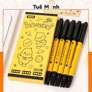 2-tip marker pen with non-fading lines, 0.5~1.2mm nib, B165 black ink pen, cute yellow duck pattern 