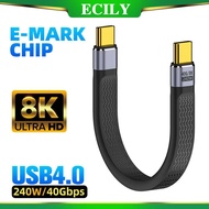 ECILY 13cm USB Short 4.0 Cable 5A 240W Type C to Type C PD Fast Lightning Charging Cable 3 8K 60Hz O