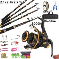 2.1/2.4/2.7m Full Fishing Spinning Rod Reel Set Telescopic Rod Portable Telescopic Rod Fishing Kit
