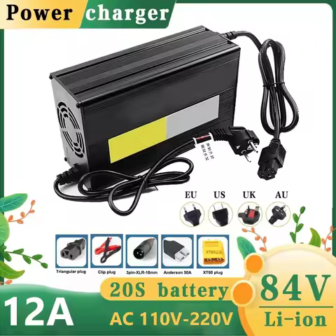 54.6V/67.2V/84V 12A Lithium Battery Charger Aluminum Shell For 13S 16S 20S 48V 60V 72V Constant Volt