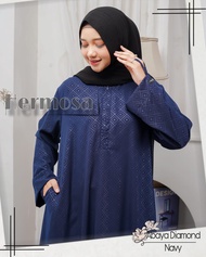 Abaya Hermosa bahan wolfis embos motif diamon navy-Abaya navy simpel syari-Abaya kekinian bahan wolf
