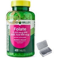 Spring Valley Folate Dietary Supplement 1,333 mcg | Folate | 400 Tablets + Dipaze Gift (Container)