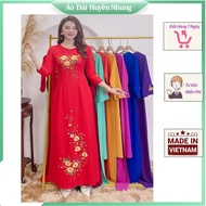 Traditional ao dai with embroidered flowers, women's ao dai size S,M,L,XL,XXL,3XL,4XL