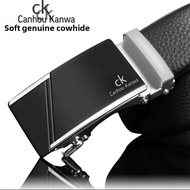 CK Men's Adjustable Leather Belt with Cowhide Buckle (Free Box + Warranty Card)