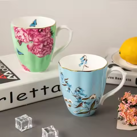 Fine Bone China Mug 420ml Large Capacity Water Cup Ceramic Europe Pastoral Floral Breakfast Milk Cof