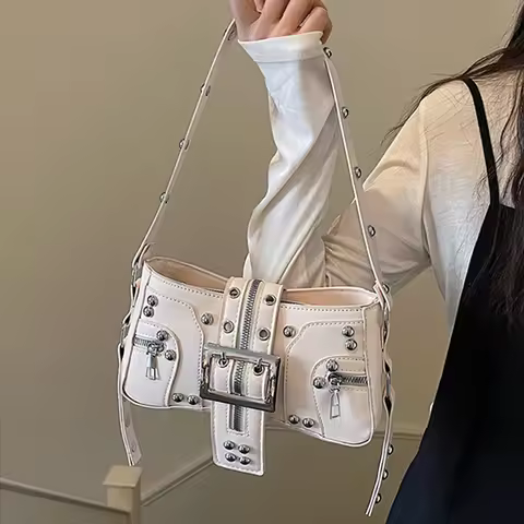 Trendy Punk Style Y2K Armpit Bag Sweet Cool American Style Underarm Bag Large Capacity Handbag Tote 