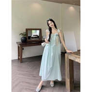[Ready Stock Fast Shipping] Seaside Vacation Style Skirt Women Summer Mint Green Sling Dress Macaron
