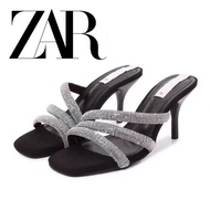 imported NEW ZARAˉ Design Sense Niche Discount Womens Shoes Rhinestone High Heels Black Sandals Wome