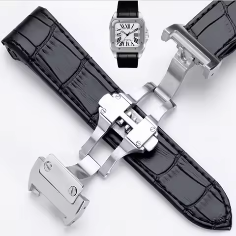 Premium-Grade Genuine Leather Watch Strap For Cartier Watchband Santos 100 Series Men's And Women Fo