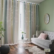 【巴芙洛】莫蘭迪雙層浪漫遮光打孔式窗簾-130x160cm黃藍