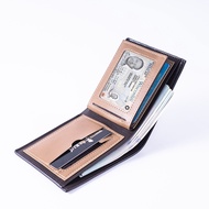 Retro Men's Wallet Thin Two-fold Multi-card Slot Large-capacity pu Leather Printed Contrast Color Wa