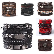 gelang couple gelang lelaki gelang tangan lelaki Set gelang kulit tenunan lelaki Eropah dan Amerika 