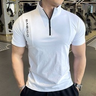 【ks1179.my】 夏季男士户外健身跑步透气训练衣服半拉链短袖T恤立领男TSummer Men's Outdoor Sports Fitness Running Breathable Traini