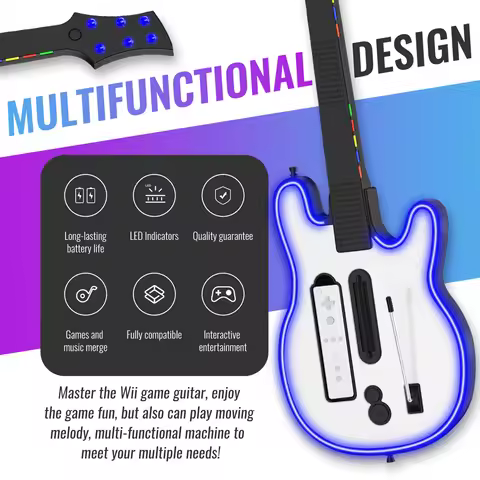 Wireless Guitar Controller Wireless Gaming Controller Guitar Handle Guitar Gamepad for Wii Guitar He