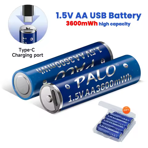 PALO 100% Original 1.5V 3600mWh Li-Ion Rechargeable Battery AA Lithium Batteries Type C AA Battery R