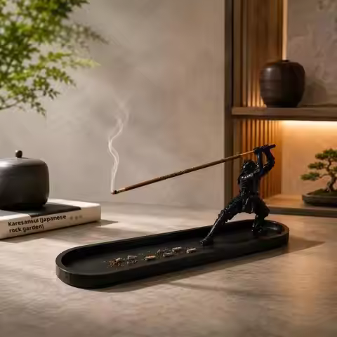 【F】1Pcs Samurai Style Incense Burner With Ash Catcher & Storage Compartment Yoga Altar Decor Warrior