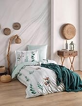 Luxurious Satin Duvet Cover (135 x 200 cm), 100% Cotton, Green & White, 210 Thread Count, Machine Wa
