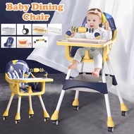 Multifunctional Baby Dining Chair Foldable Kids High Chair with Toy Rack Soft PU Seat Cushion