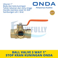 3-WAY BRASS BALL VALVE 1 inch ONDA 3-HOLE CRANK STOP FAUCET