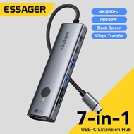 Essager PD 100W USB C 7 In 1 Extension Hub USB 3.0 5Gbps Fast Transfer 4K30Hz HD Projection Adapter 