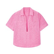Juicy Couture | เสื้อผู้หญิงคอวีสีชมพูทรงหลวมแขนสั้นเนื้อผ้าคล้ายลินิน
