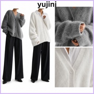 YUJINI V Neck Cardigan, Fuzzy Knit Button Front Fuzzy Cardigan, High Quality V Neck Warm Loose Fit B