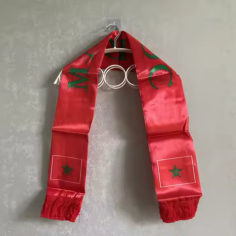 Sky Flag 2026 Morocco Scarf 14x135cm Double-sided Printed Satin Morocco Flag Scarf Tassels Suitable 