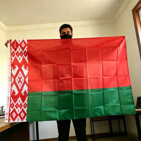 FlagGo Belarus Flag 150x90cm 3x5 FT National Flag Red Green Ornament Pattern Polyester Double Stitch