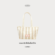 HOMELAND - กระเป๋าผ้าลินิน ลายทาง มีแม่เหล็กปิด ใบใหญ่ (Large)