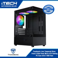Trendsonic Juro Tempered Glass Front & Side Panel Micro ATX Gaming PC Case with 3 RGB Fans