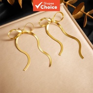 Ribbon bow drop stainless steel earrings for women not fade, whimsical fairycore charm